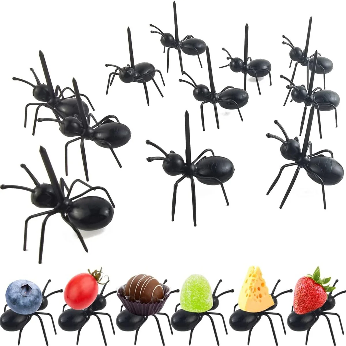 12PCS Ant Toothpicks Fruit Dessert Fork Reusable Ant Food Picker