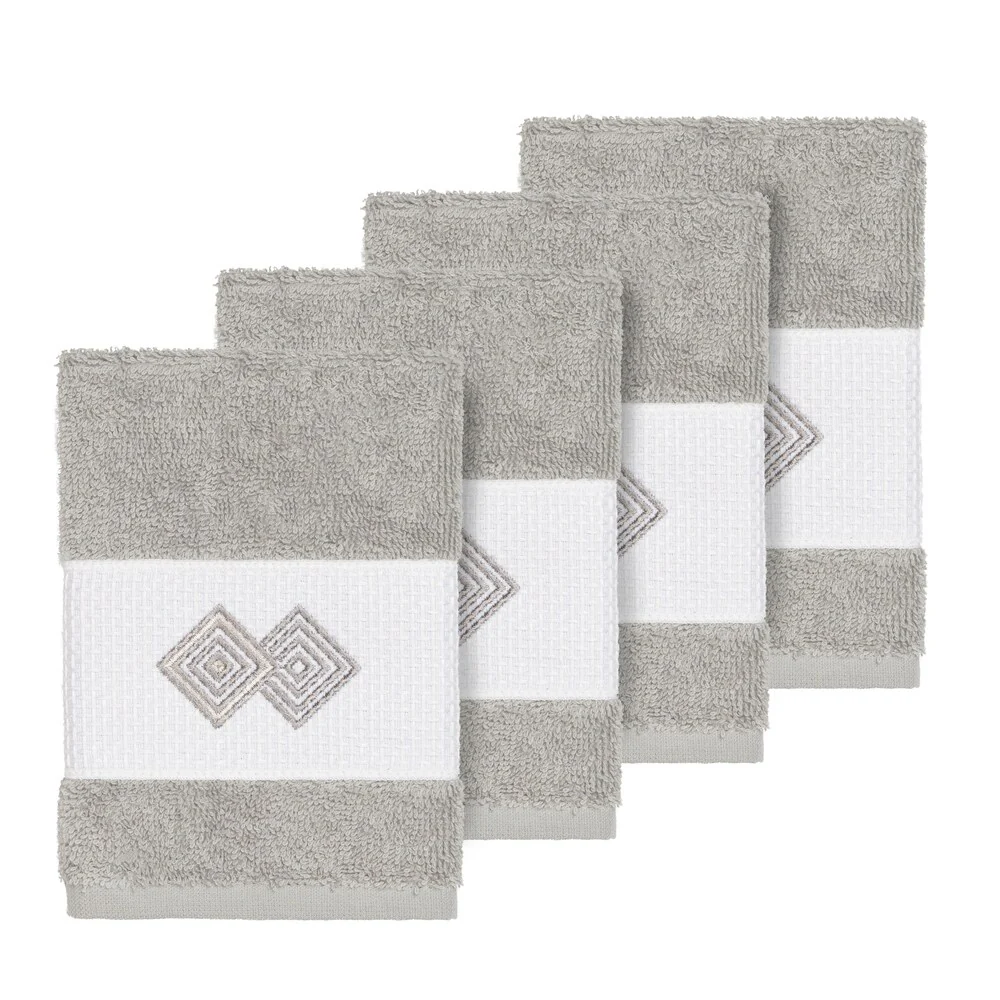 Authentic Hotel and Spa Turkish Cotton Diamonds Embroidered Light Grey 4-piece Washcloth Set