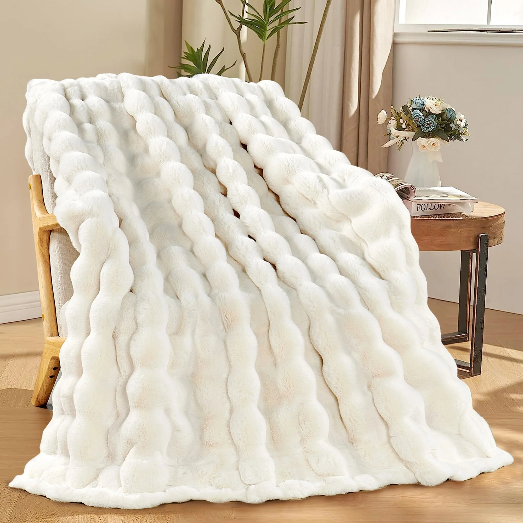 Home Soft Things Bubble Textured FauxFur Throw Cozy Soft Blankets