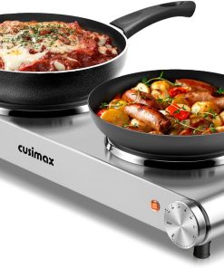 CUSIMAX Electric Hot Plate for Cooking Portable Single Burner 1500W Cast Iron hot plates Heat-up in Seconds Adjustable Temperature Control Stainless Steel Non-Slip Rubber Feet Upgraded Version B101