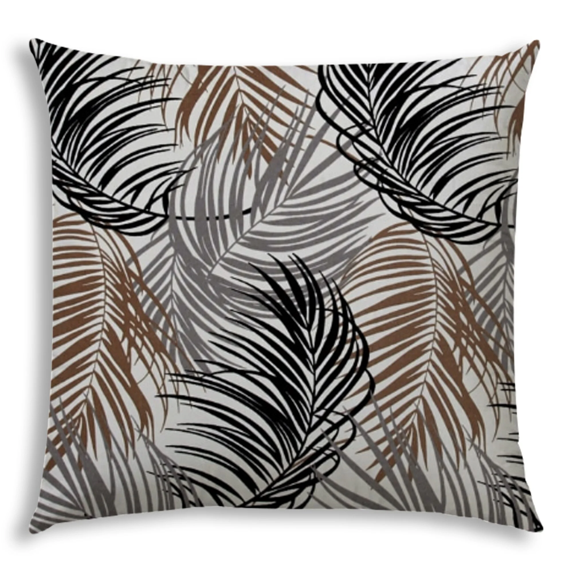 20" X 20" Brown Gray And Black Zippered Polyester Tropical Throw Pillow Cover - Grey