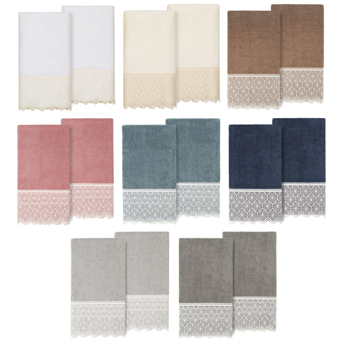 Authentic Hotel and Spa Turkish Cotton Arian 2PC Cream Lace Embellished Bath Towel Set