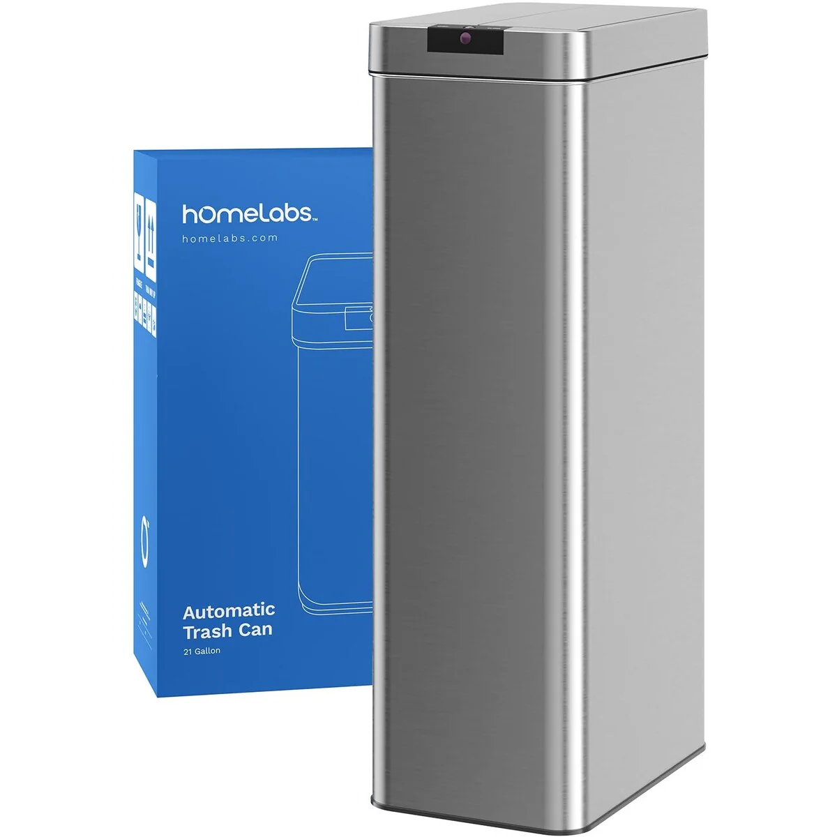 21 Gallon Trash Can - Stainless Steel with No Touch Motion Sensor Butterfly Lid and Infrared Technology with AC Power Adapter