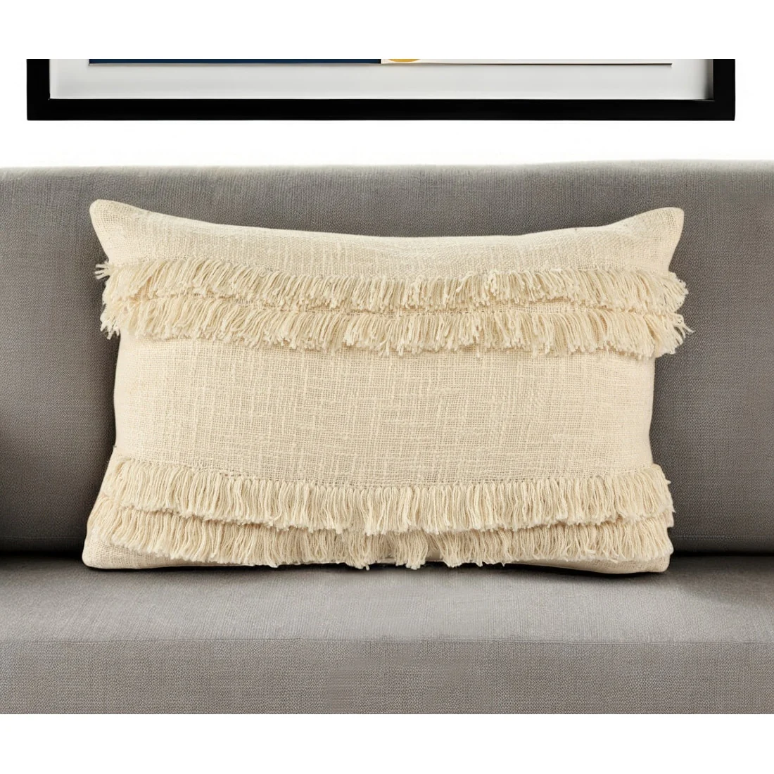 HomeRoots 14" X 20" Cream Cotton Throw Pillow With Texture