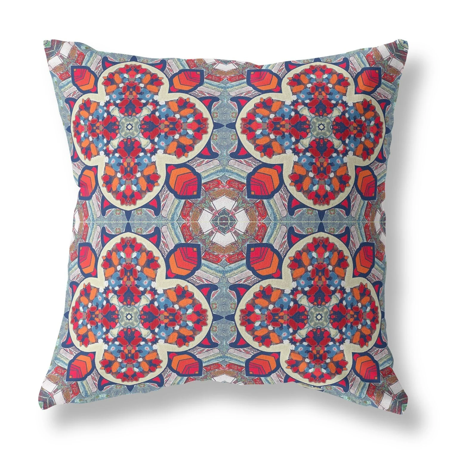 20" Red Blue Cloverleaf Indoor Outdoor Zippered Throw Pillow
