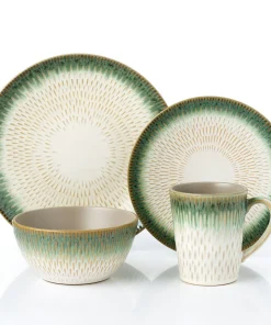 Lorren Home Trends 16 Piece Stoneware Set-Green Drop