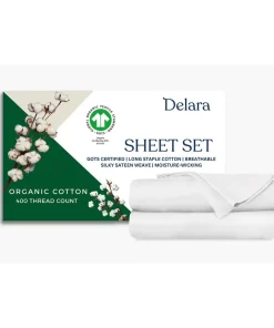 Delara GOTS Certified 100% Organic Cotton Sheet Sets, 400TC Long Staple Cotton, Ultra Soft, Moisture-Wicking,Smooth & Breathable
