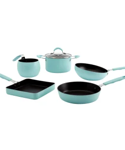 Denmark 5PC Aluminum Non-Stick Complete Mini Cookware Set with Silicone Handles - Light Blue