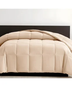 Beige Queen Box Stitch Microfiber Down Alternative Comforter