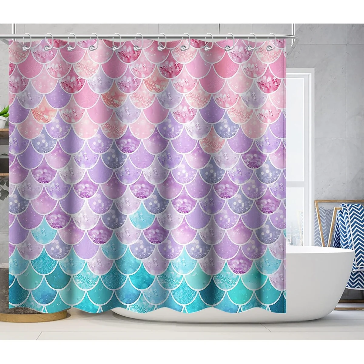 72''W x 78''H Mermaid Scales Shower Curtain Bathroom Bathtub Curtains