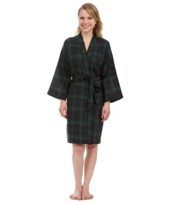 Leisureland Women's Knee Length Green Plaid Robe