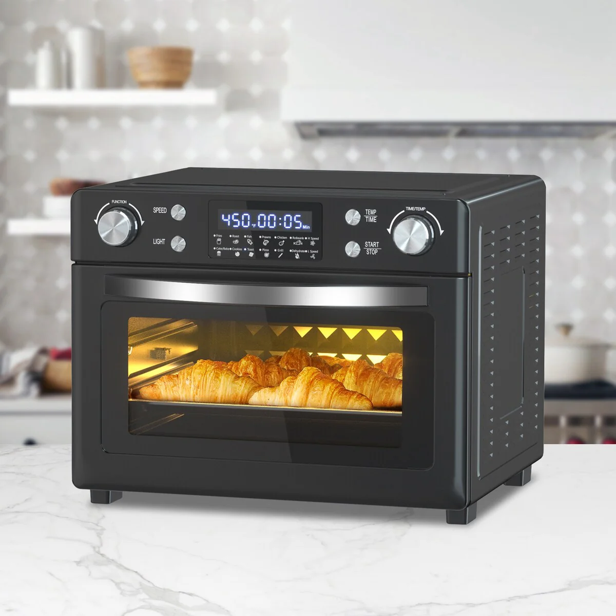 17-in Black Stainless Steel Countertop Toaster Air Fryer Oven with 12-Function