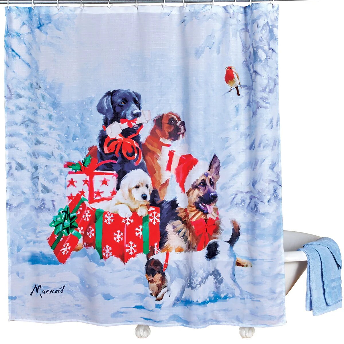 Christmas Dogs Bathroom Shower Curtain by MacNeil Studio