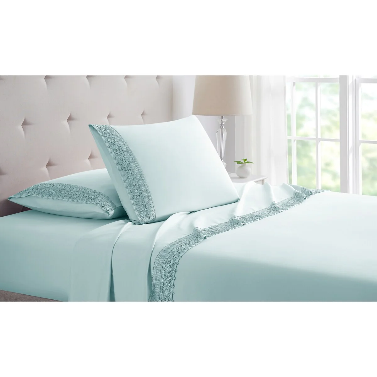 Bamboo Comfort Lace Crochet Embroidery 4 Piece Sheet Set