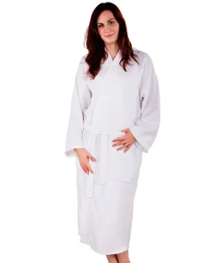 100-percent Cotton Waffle Kimono Diamond Pattern Unisex Spa Robe