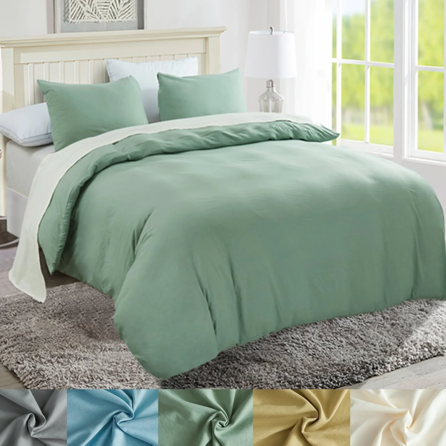 3 Piece Washed Duvet Cover with Zipper Closure