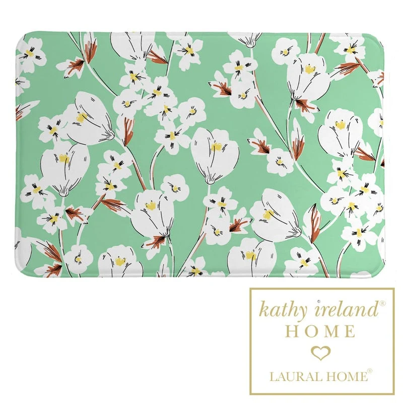 Kathy Ireland 21" x 34" Retro Floral Mint Memory Foam Bathroom Rug