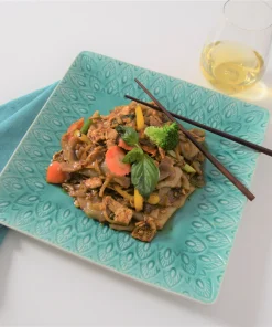 Euro Ceramica Peacock 4 Piece 6.5" Square Appetizer / Canape Plate Set in Lagoon - 6.5 in. x 6.5 in. x 0.8 in.