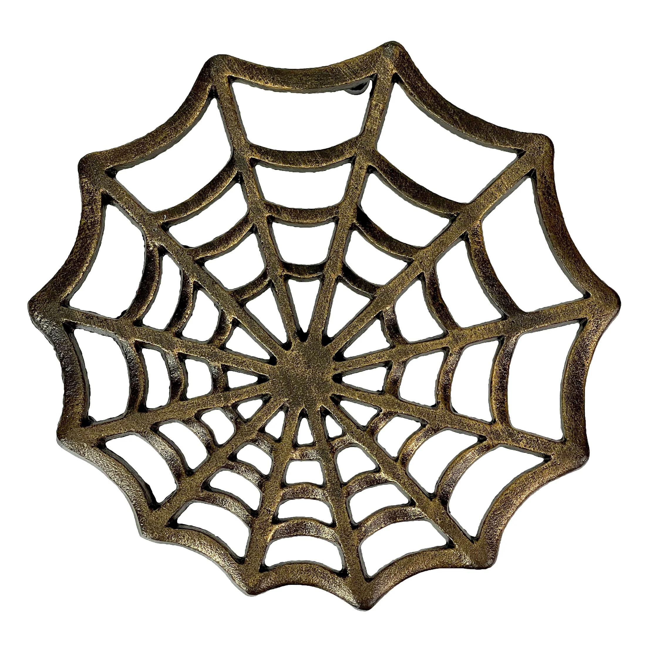 Cast Iron Spider Web Trivet 8" Bronze Gothic Decor, Kitchen Heat - 0.5 X 8 X 8 inches