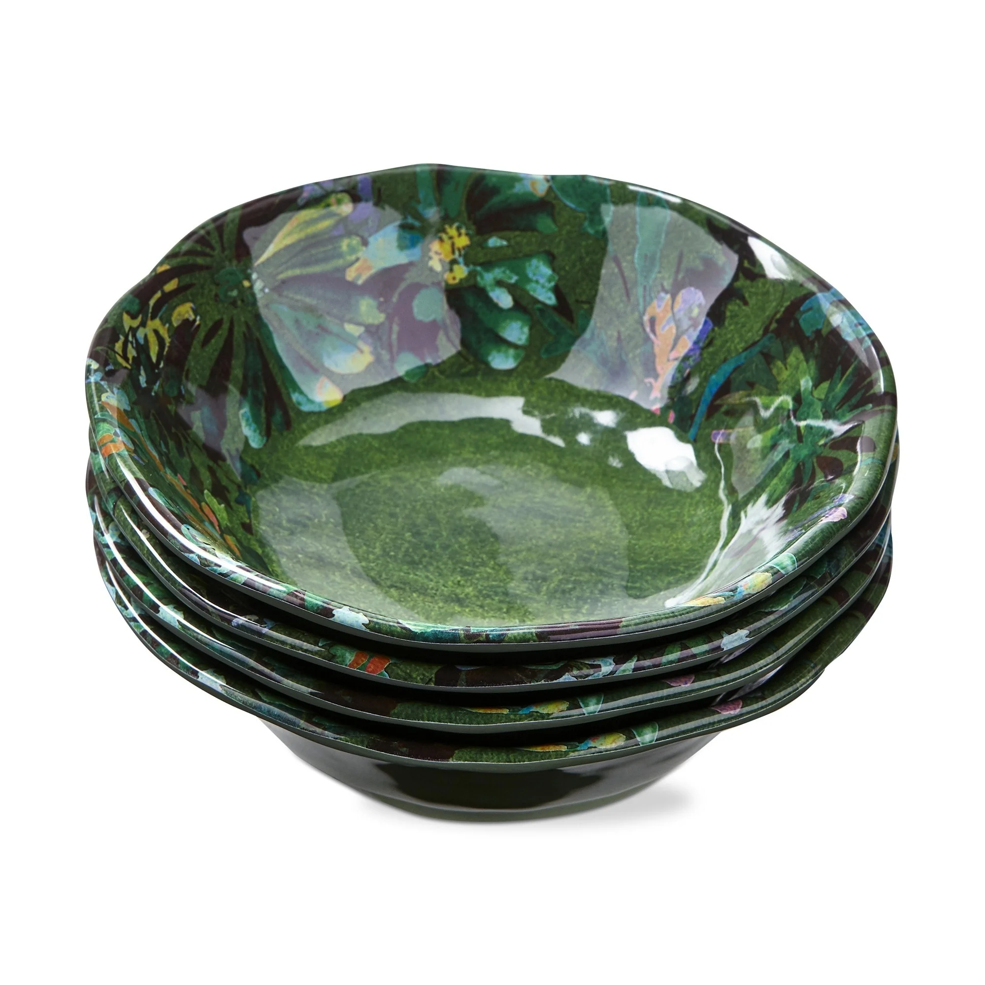 20 oz. 7 in. Botanica Green Floral Print Melamine Dinnerware Bowls Set of 4 Dishwasher Safe Indoor Outdoor