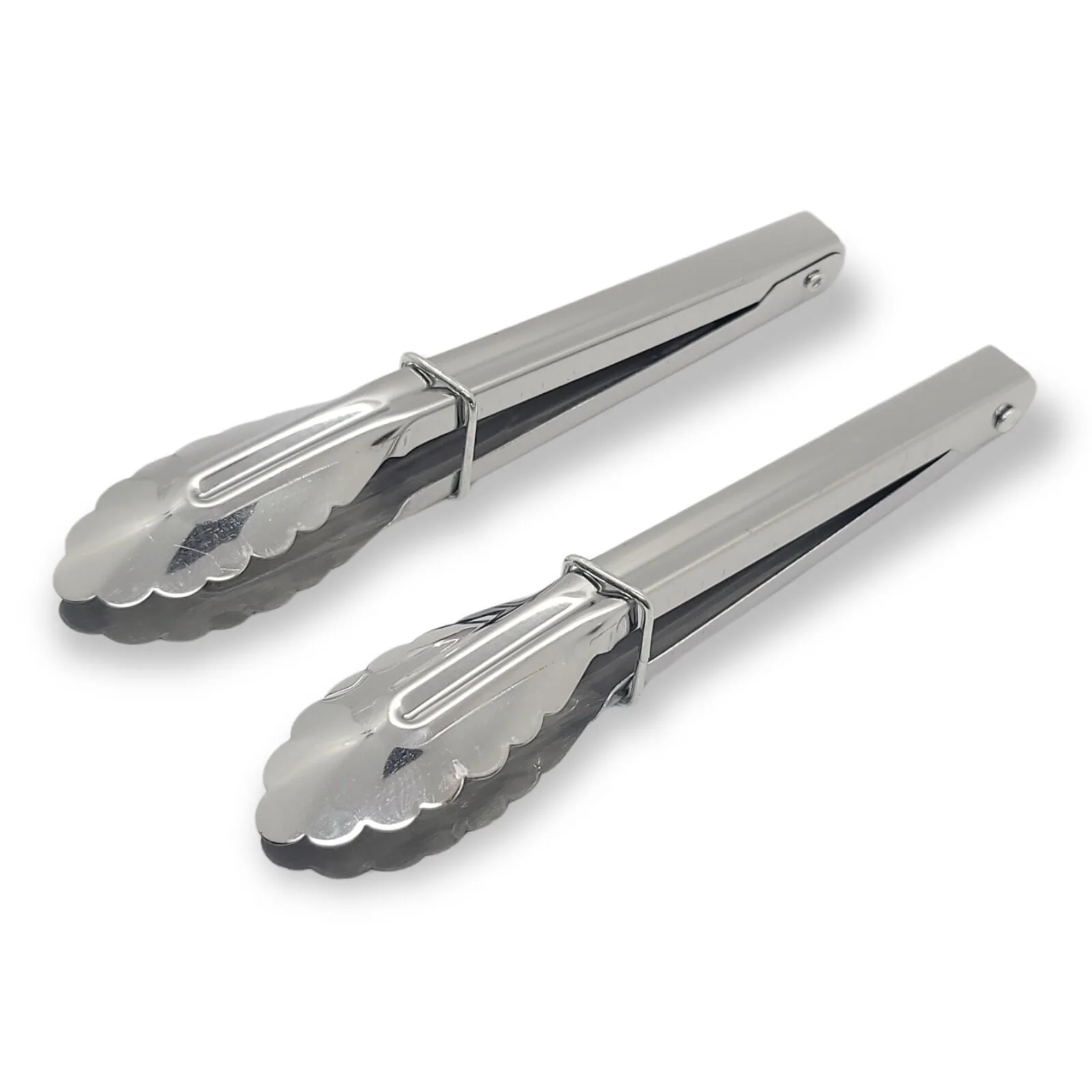 2 Piece 7" Mini Metal Scalloped Grip Kitchen Serving Tongs Set with Sliding Locks