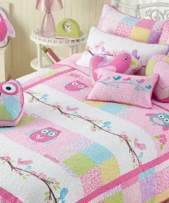 Cozy Line Pink Owl Cotton Quilt Bedding Set