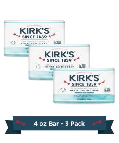 Kirk's Castile Bar Soap for Men, Women & Children - Made With Premium Coconut Oil, Sensitive Skin Formula, Vegan, Non GMO, Original Fresh Scent, 4 oz. Bars, 6 Pack