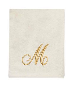 Avanti Linens Ivory/Gold Script Monogram Bath Towel Letter M - Bath Towel