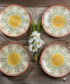 Euro Ceramica Ella 4 Piece 8" Hand-Painted Stoneware Salad Plate Set - 8.07 in. x 8.07 in. x 0.99 in.
