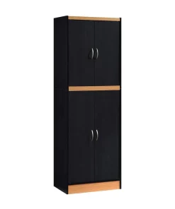 Hodedah HI224 4-Door 4-Shelve 5-Compartments Storage Kitchen Pantry, Black Beech - 86
