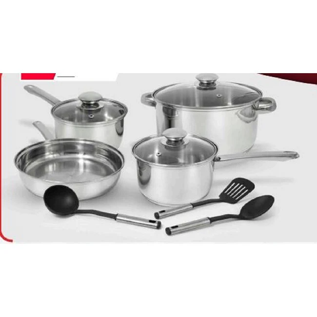 10 Pc Stainless Steel Cookware Set W/ Encapsulated Base, including Tools