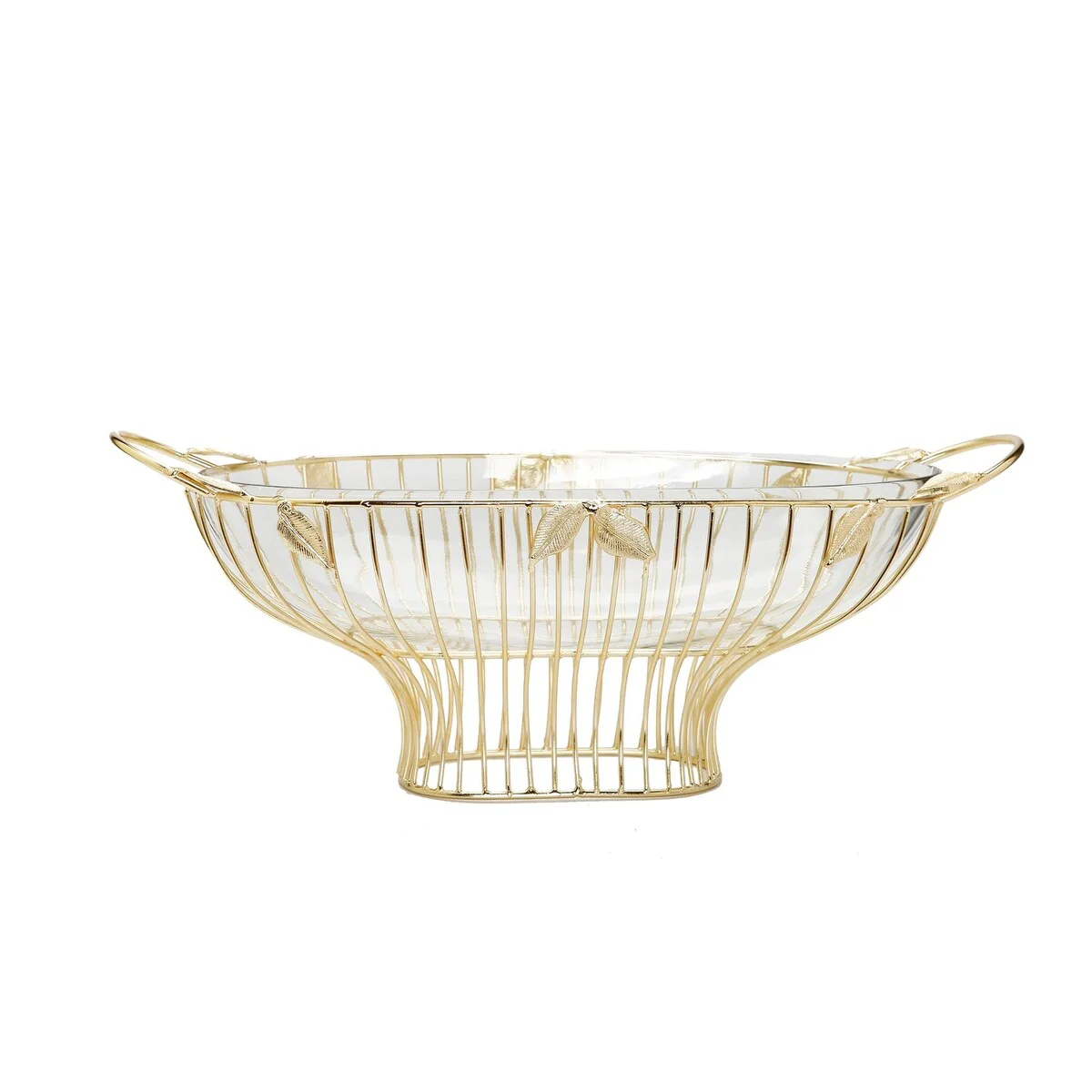 22"L Gold Leaf Oval Shaped Bowl with Glass Insert