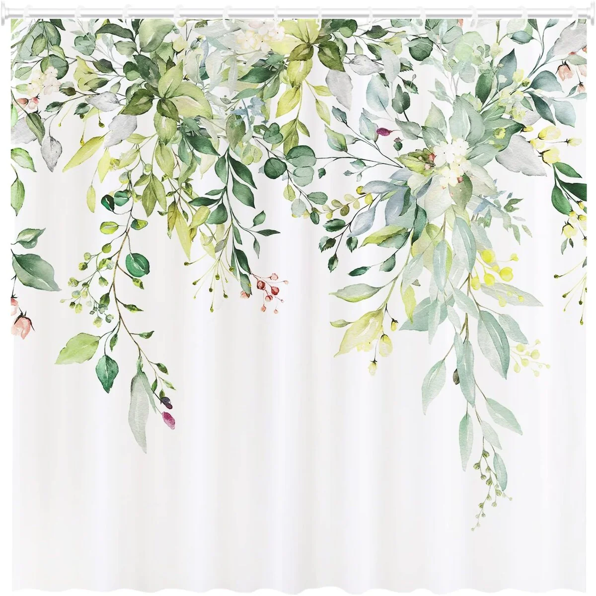 72x72 Inches Green Eucalyptus Shower Curtain Set with 12 Hooks