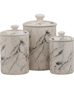 10 Strawberry Street Marble 3 Piece Canister Set, White/Black