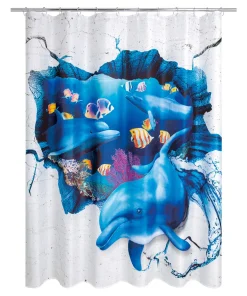 Dolphin Polyester Fabric Printed Shower Curtain 70"x72"