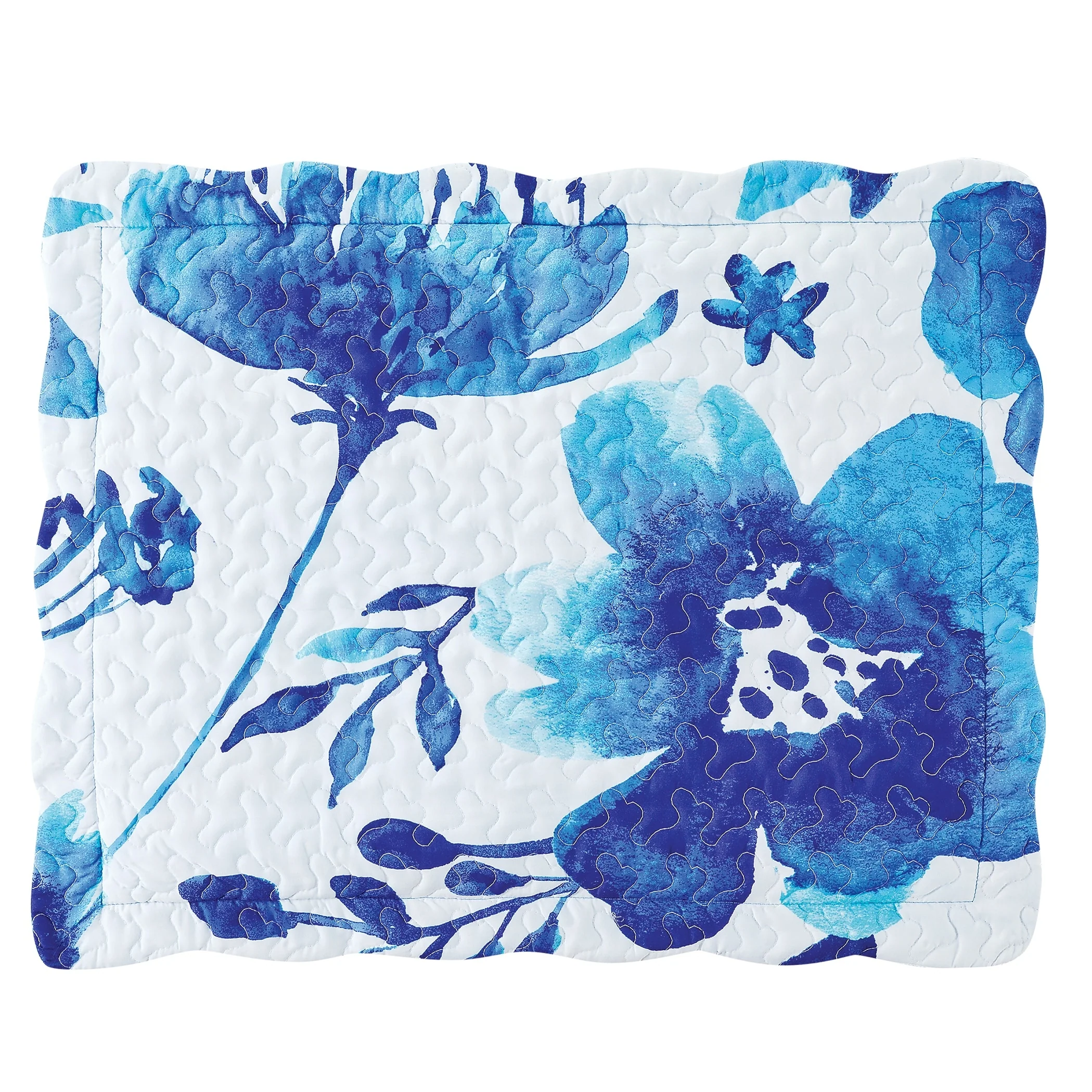 Bold Blue Botanical Garden Scalloped Edge Pillow Sham