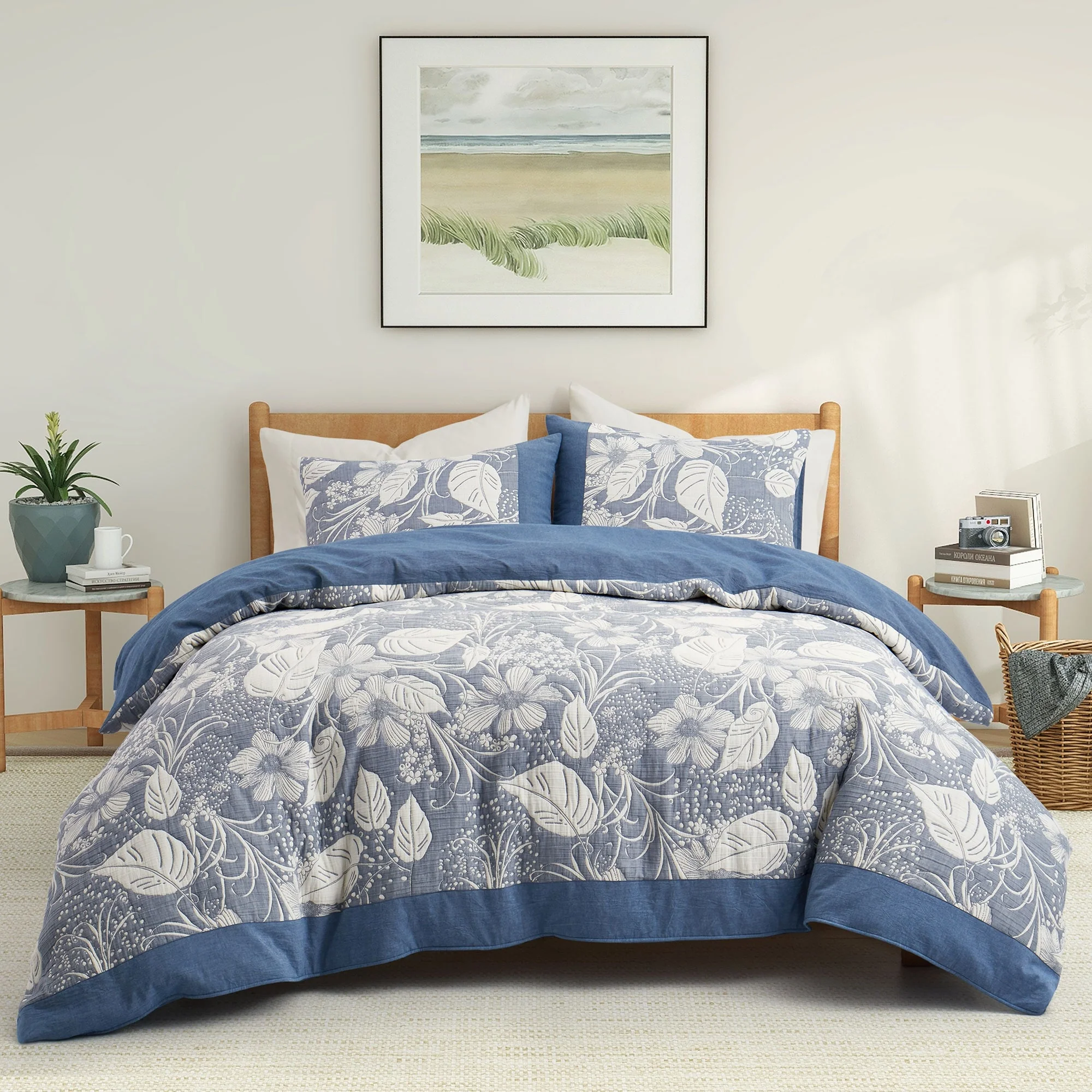 100% Cotton Gauze Double-Layer Floral Jacquard Duvet Cover Set