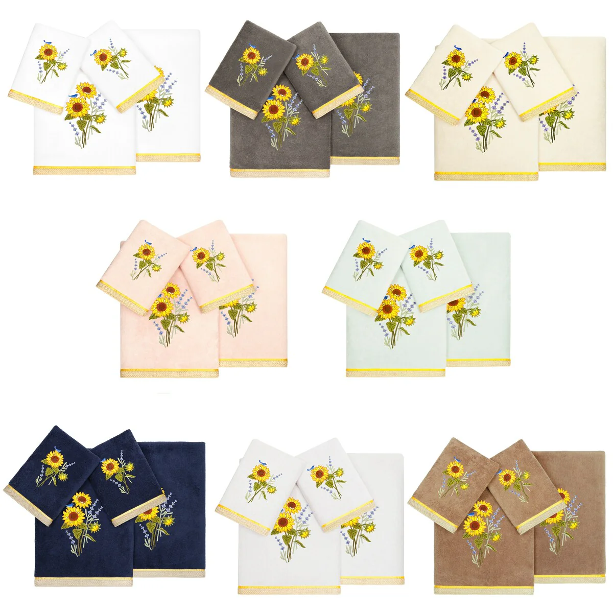 Authentic Hotel and Spa 100% Turkish Cotton Girasol 4PC Embellished Towel Set