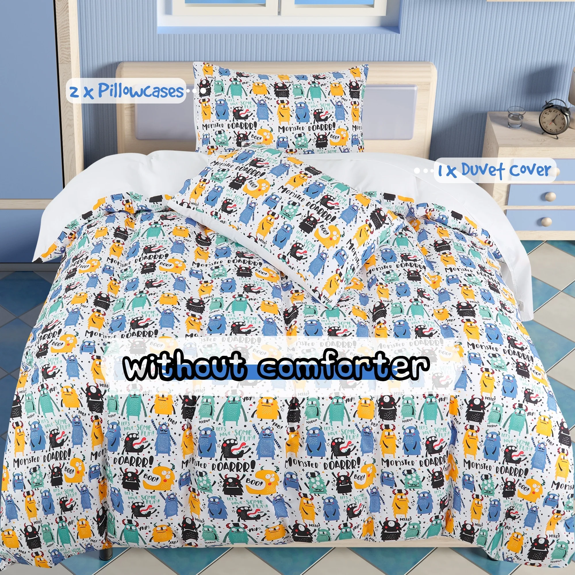3 Piece Polyester Microfiber Kids Duvet Cover Set Cartoon Pattern