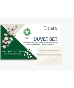 Delara GOTS Certified 100% Organic Cotton Duvet Cover Set 400TC, Long Staple Cotton, Moisture-Wicking, Smooth & Breathable