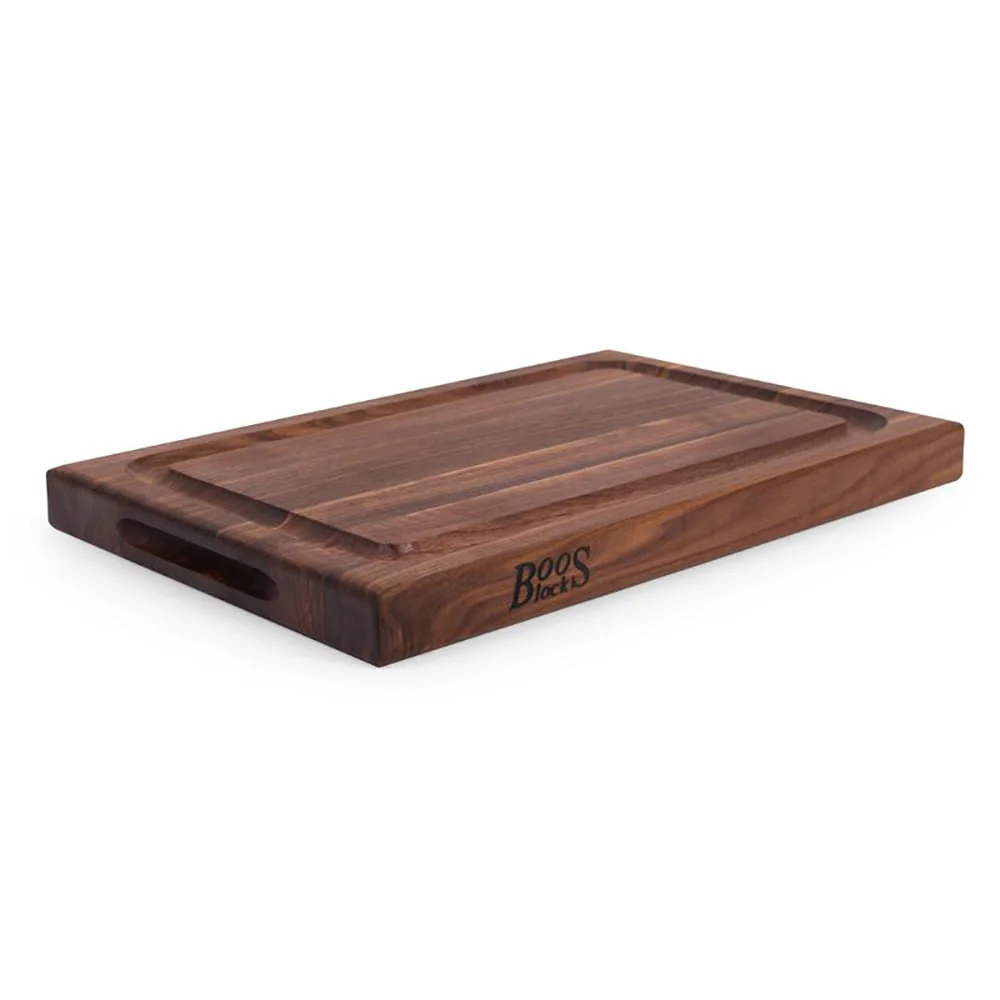 John Boos BBQ Collection Reversible Wood Cutting Board w/Juice Groove, Walnut - 12 x 18 x 1.5 in
