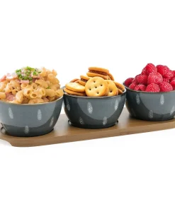 American Atelier 3 Snack Bowls with Bamboo Serving Tray