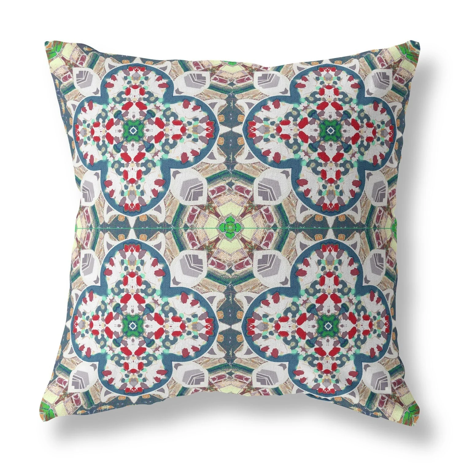 20" Green White Cloverleaf Indoor Outdoor Zippered Throw Pillow - Red