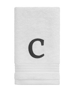 Avanti Linens Wht/Gry Block Monogram Fingertip Towel - Fingertip Towel