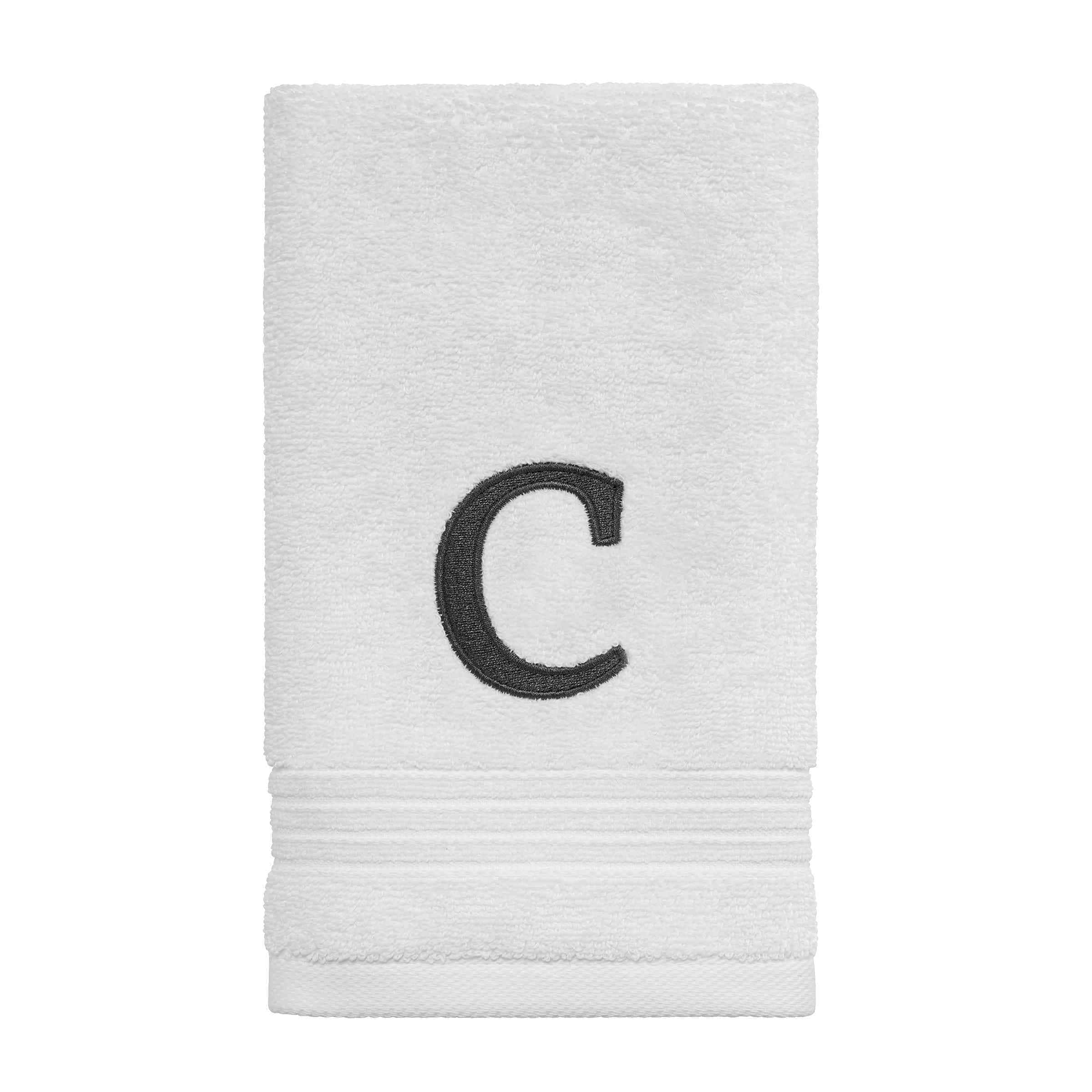 Avanti Linens Wht/Gry Block Monogram Fingertip Towel - Fingertip Towel