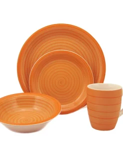 16-Piece Orange Swirl Stoneware Dinnerware Set