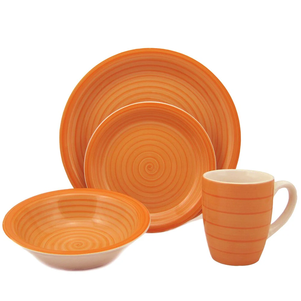 16-Piece Orange Swirl Stoneware Dinnerware Set