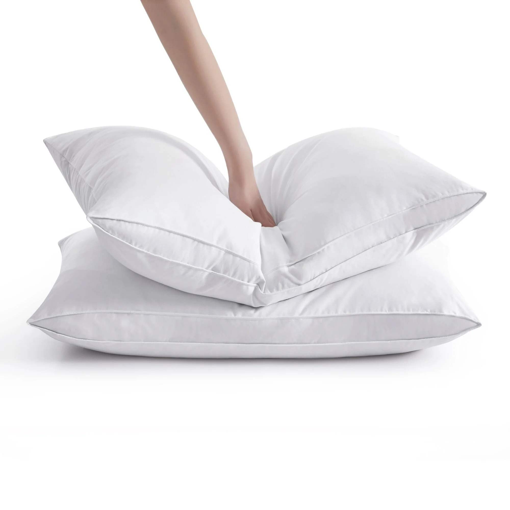 2 Pack Gusseted Goose Feather Down Pillows with Cotton Cover - White