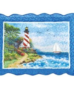 Lighthouse Scene Coastal Scalloped Edge Pillow Sham Set