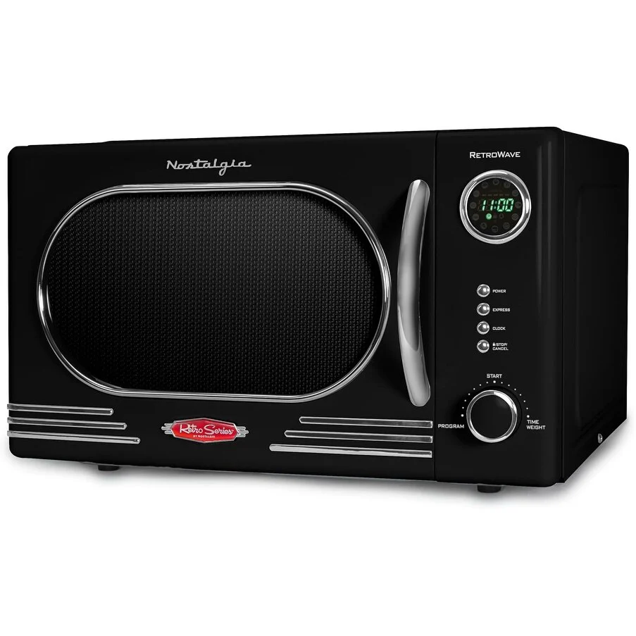 1.1 Cu Ft High-Power Retro Microwave with 1000W, Child Lock & Black Finish